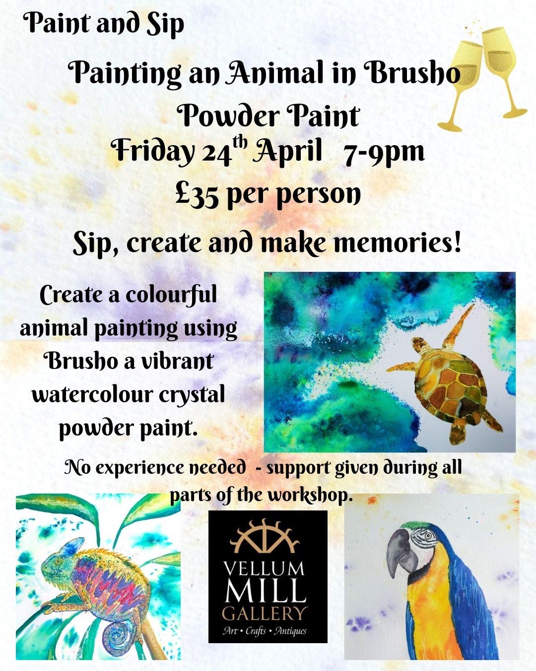 Sip & Paint, Animal in 'Brusho' Powder Paint Workshop, 24th April 2026